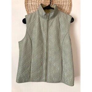 Orvis Vest Womens Medium Dusty Sage Green Quilted Unlined Full Zip Vest Collar